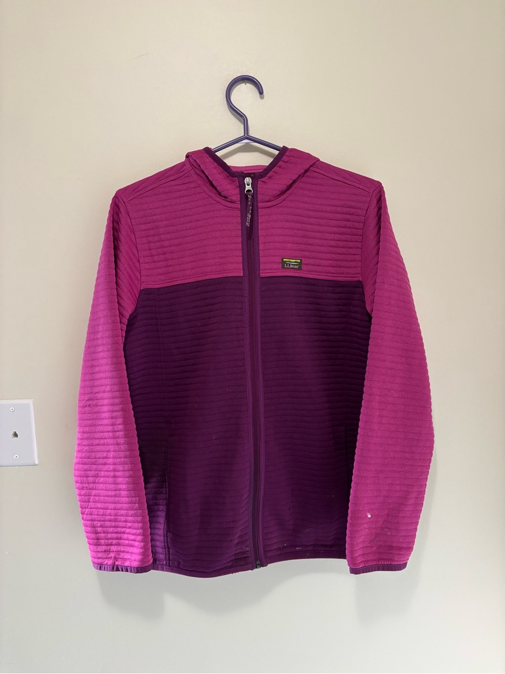 L.L. Bean Kids' Purple/Pink Colorblocked Grid Fleece Zip Hoodie (XL 18)